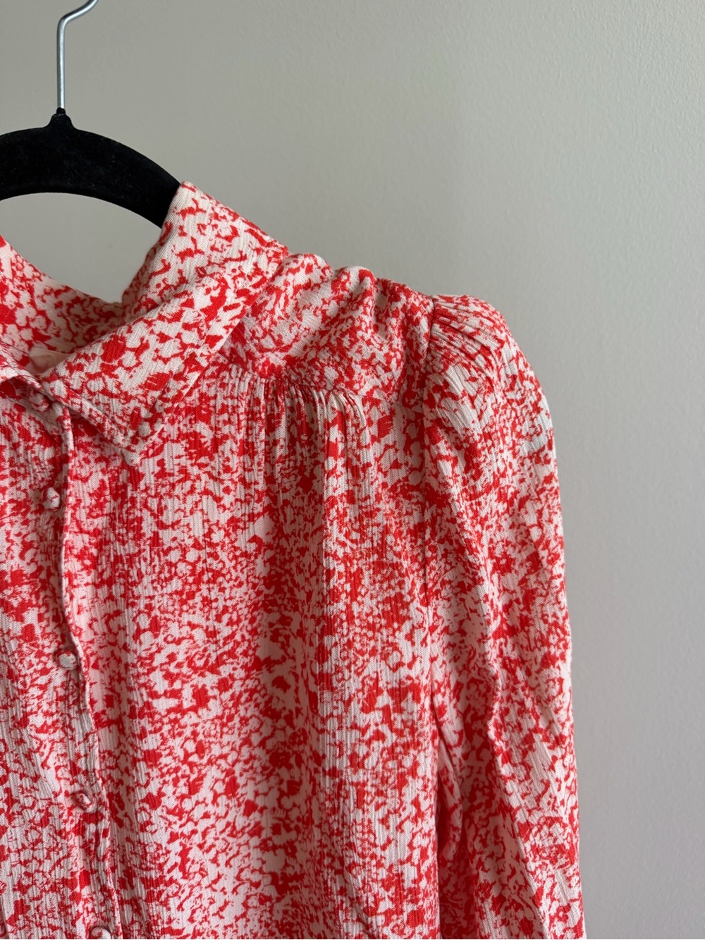 Almae France Red & White Printed Puff Shoulder Long Sleeve Blouse Size 3 (M/L) - Picture 9 of 10